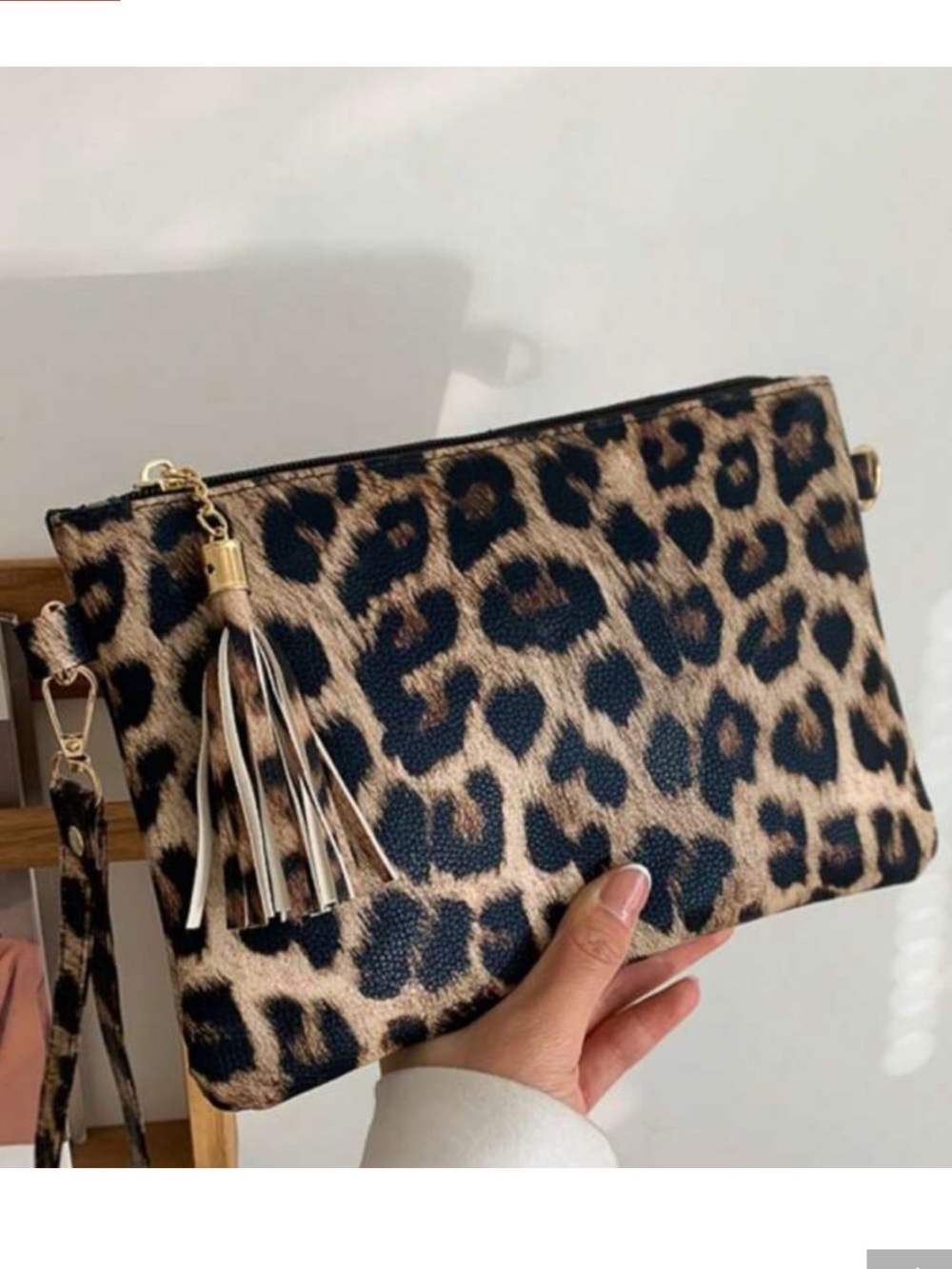Leopard Print Clutch Bag - Beige/Black